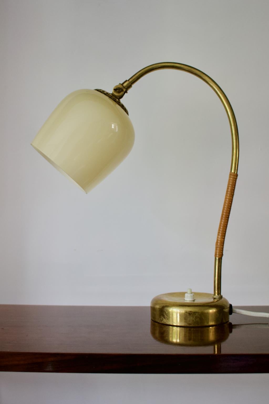 Brass table lamp with glass shade by Idman Oy, Finland 1950s. Signed 
