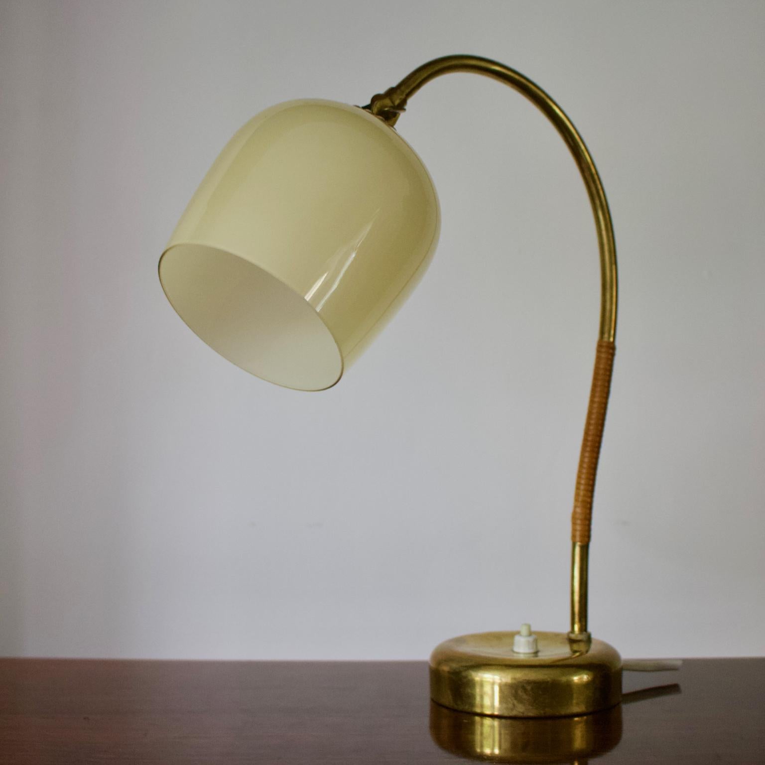 Scandinavian Modern Brass Table Lamp with Glass Shade by Idman Oy, Finland 1950s