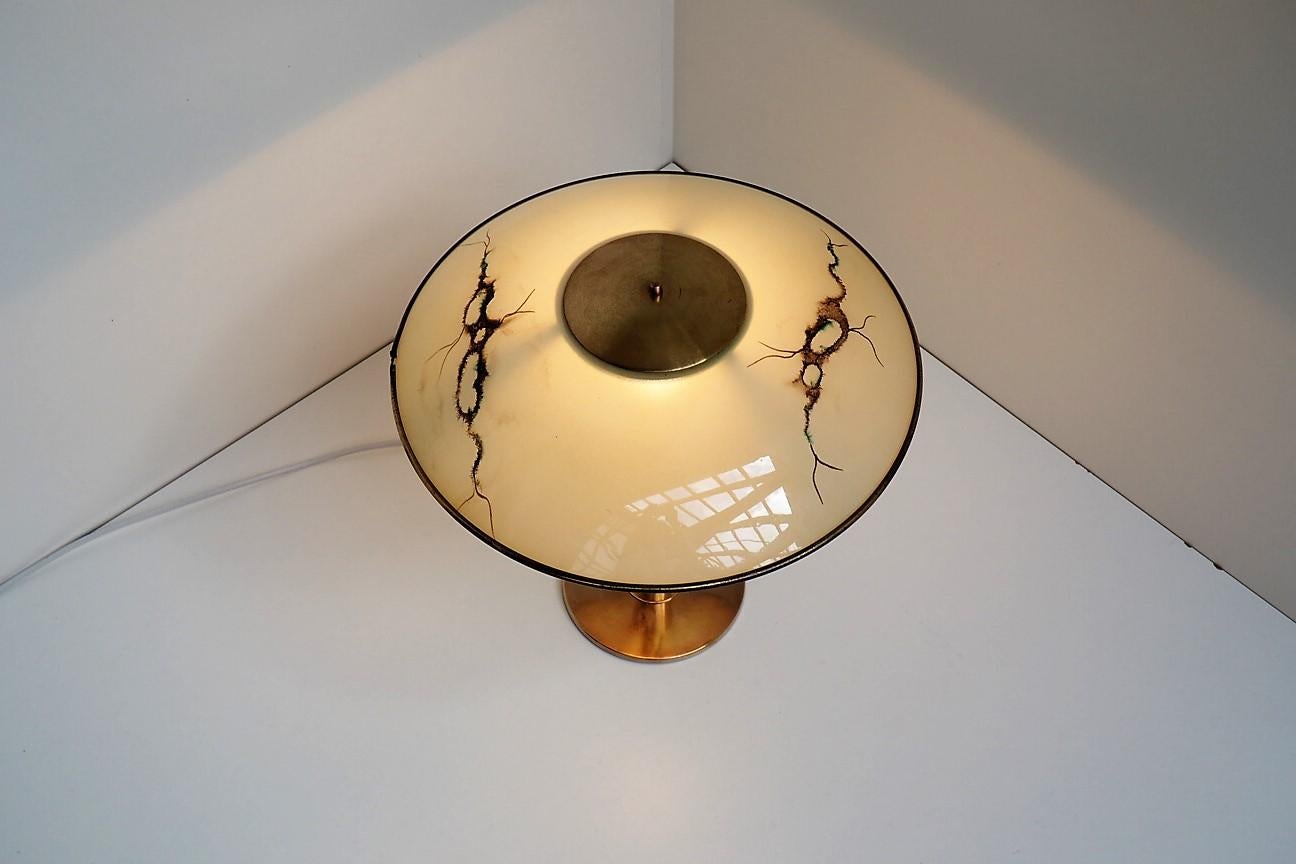 Mid-Century Modern Brass Table Lamp with Glass Shade, Rare Danish Vintage Design from the 1940s For Sale