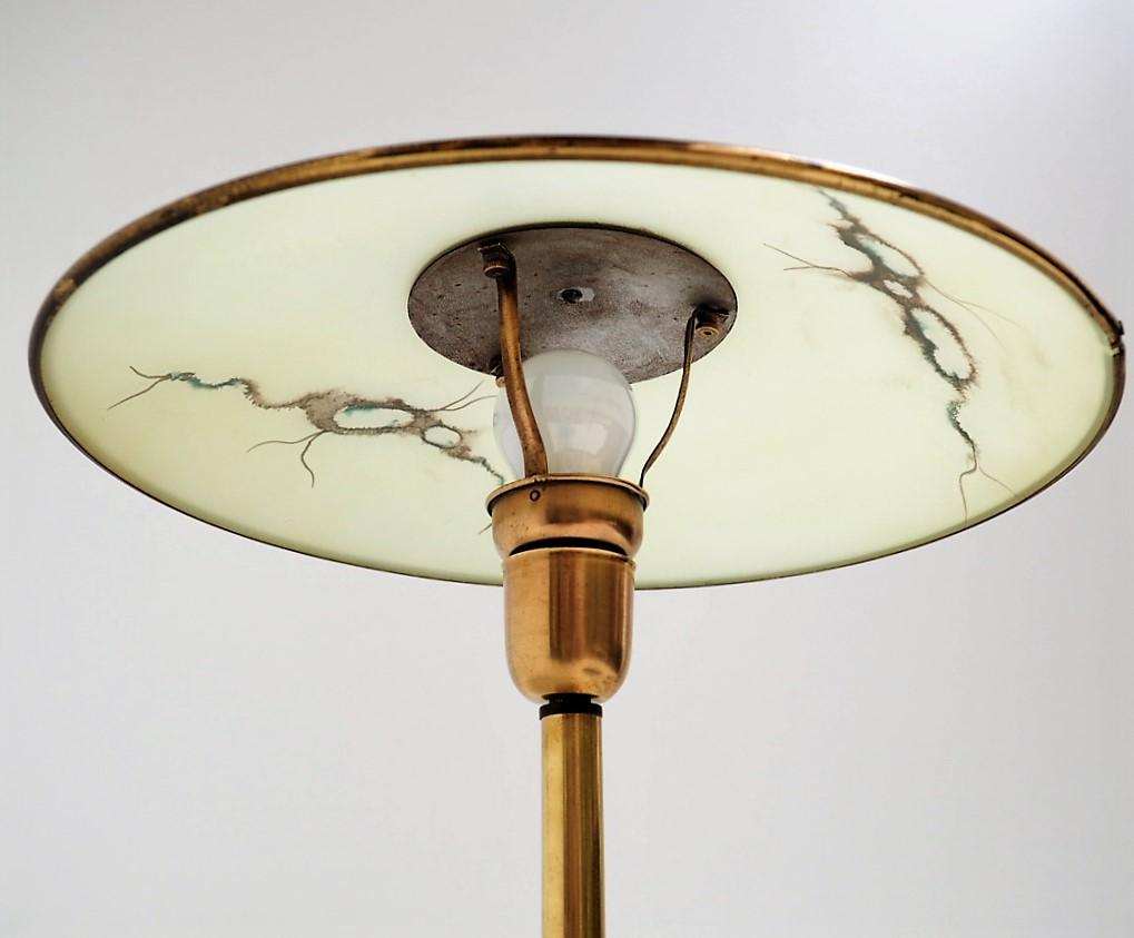 Mid-20th Century Brass Table Lamp with Glass Shade, Rare Danish Vintage Design from the 1940s For Sale