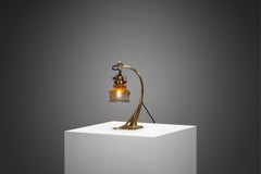 Brass Table Lamp with Iridescent Glass Shade, Europe, Early 20th Century