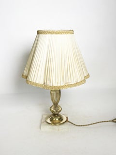 Brass table lamp with its original Art Nouveau shade, France, 1920