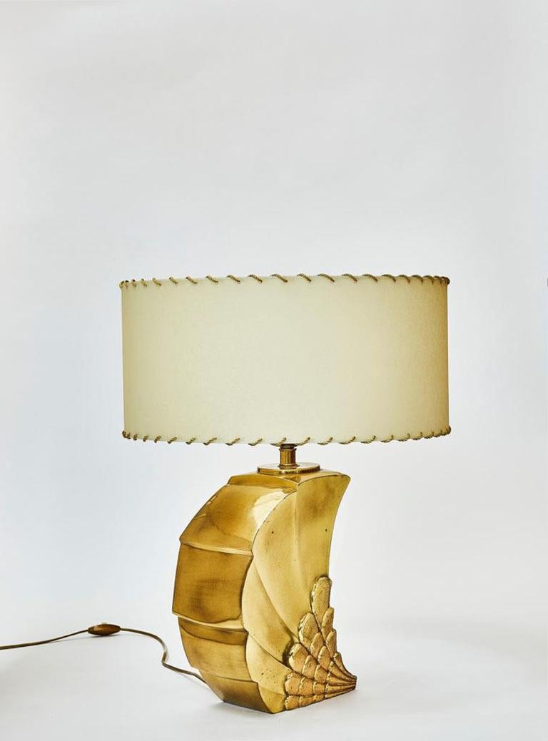American Brass Table Lamp with Parchment Paper Shades