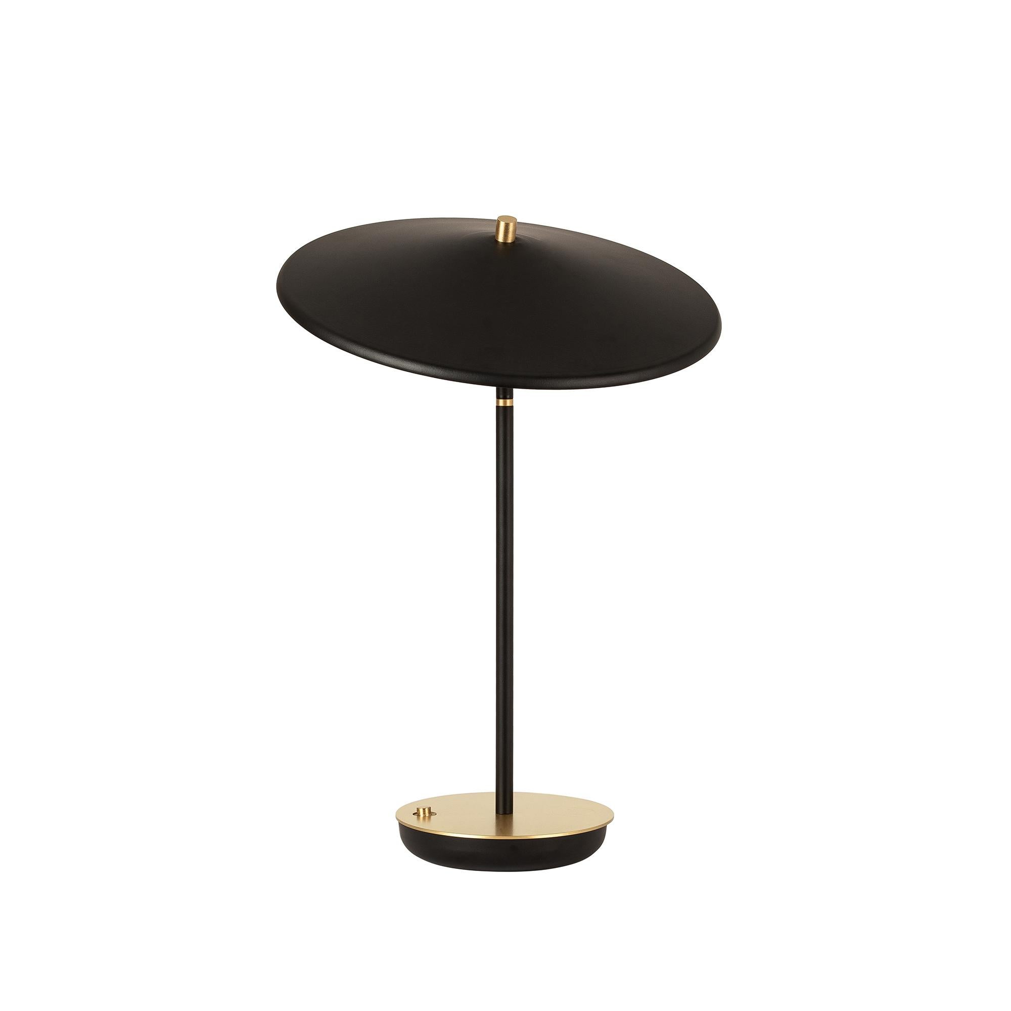 Turkish Brass Table Lamp with Tilting Shader, Black & Gold, Parisian Beret Desk Lamp For Sale