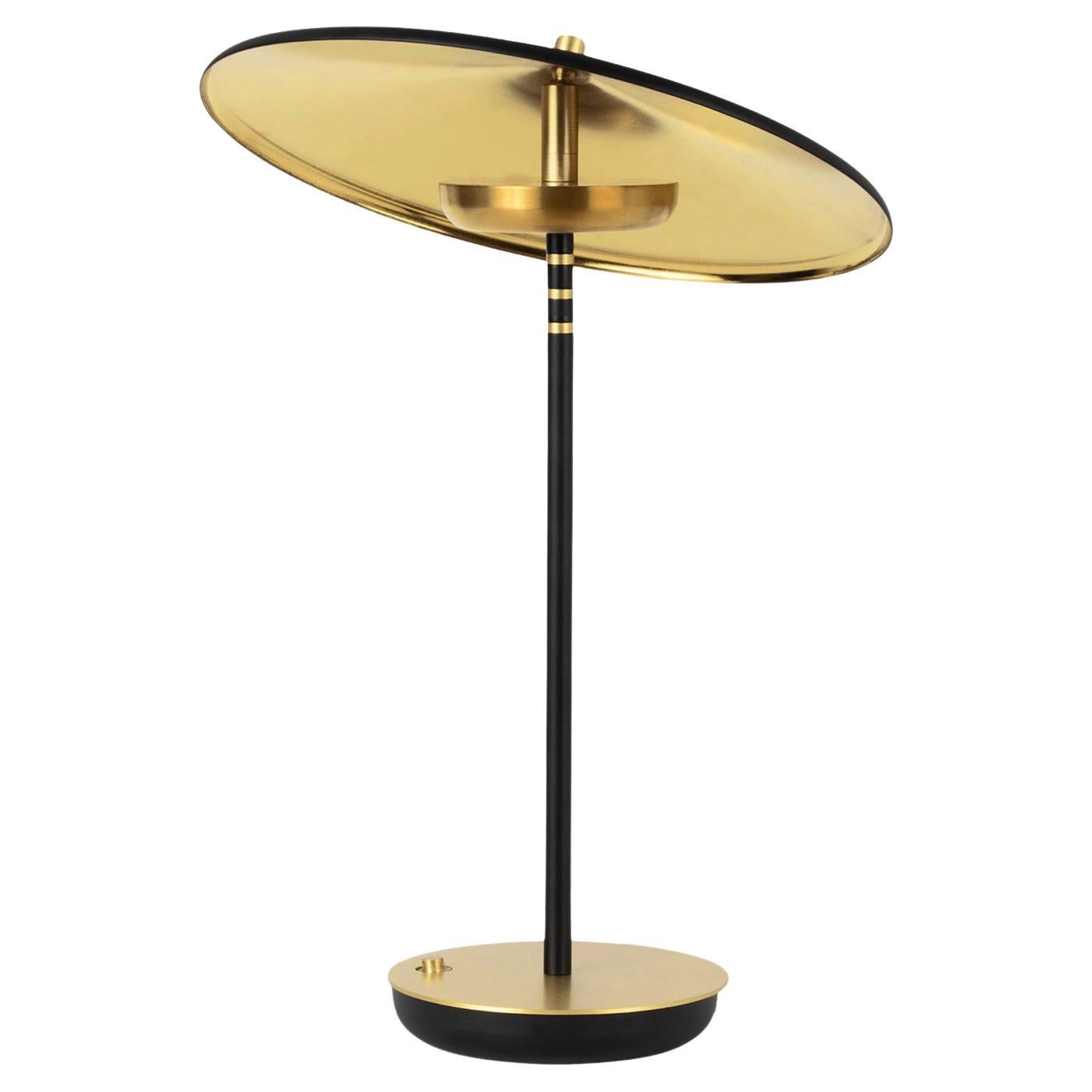 Brass Table Lamp with Tilting Shader, Black & Gold, Parisian Beret Desk Lamp For Sale