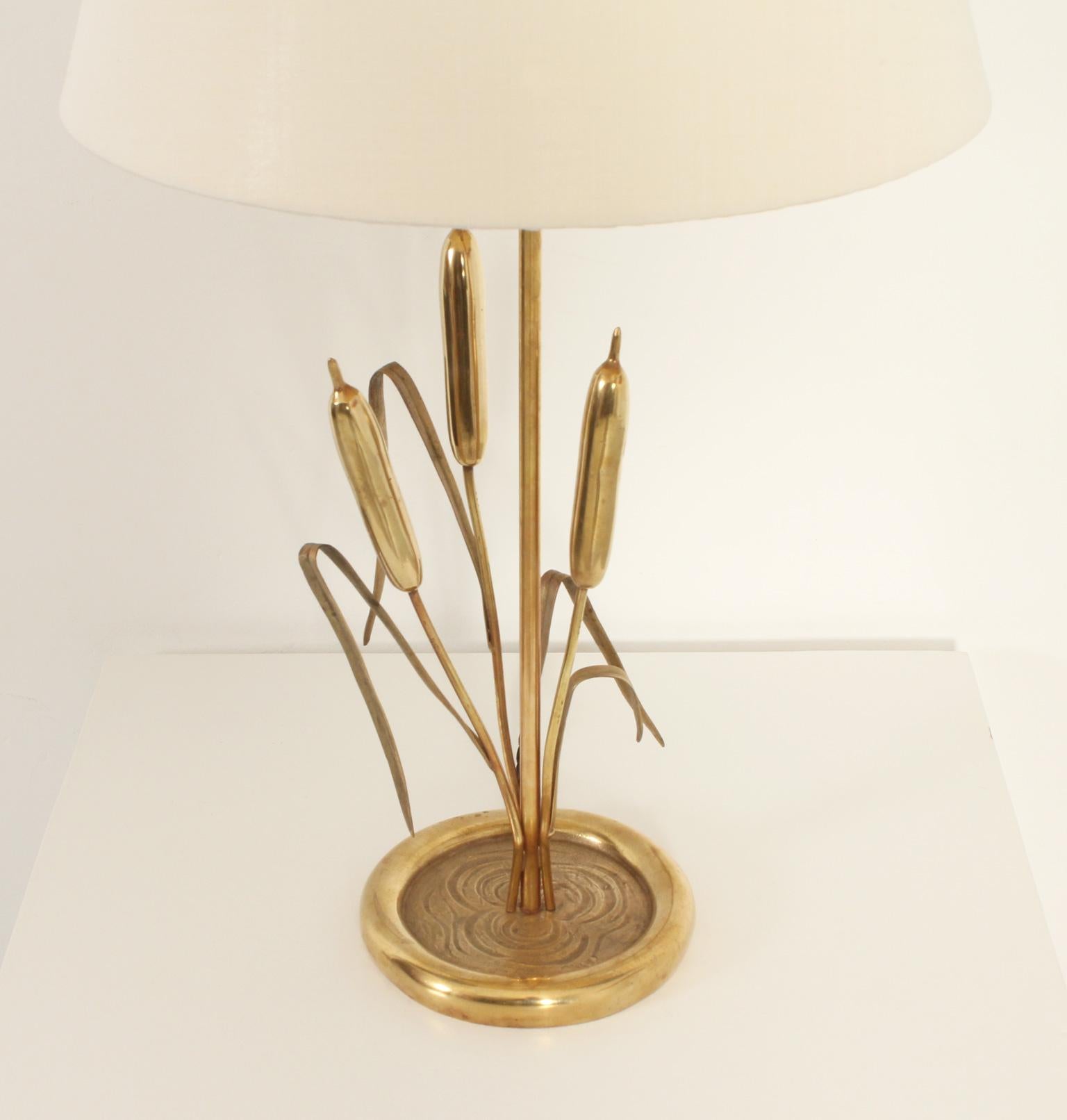 Brass Table Lamp with Wheat Spikes from 1970's, Italy In Good Condition For Sale In Barcelona, ES