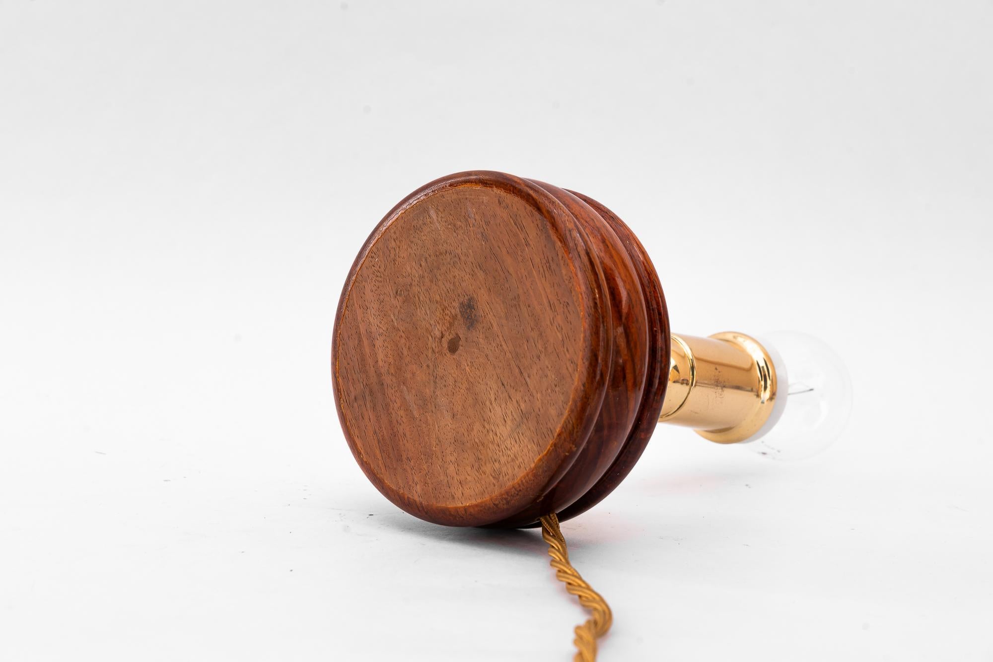 Brass table lamp with wood and fabric shade vienna around 1950s im Angebot 6