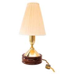 Brass table lamp with wood and fabric shade vienna around 1950s