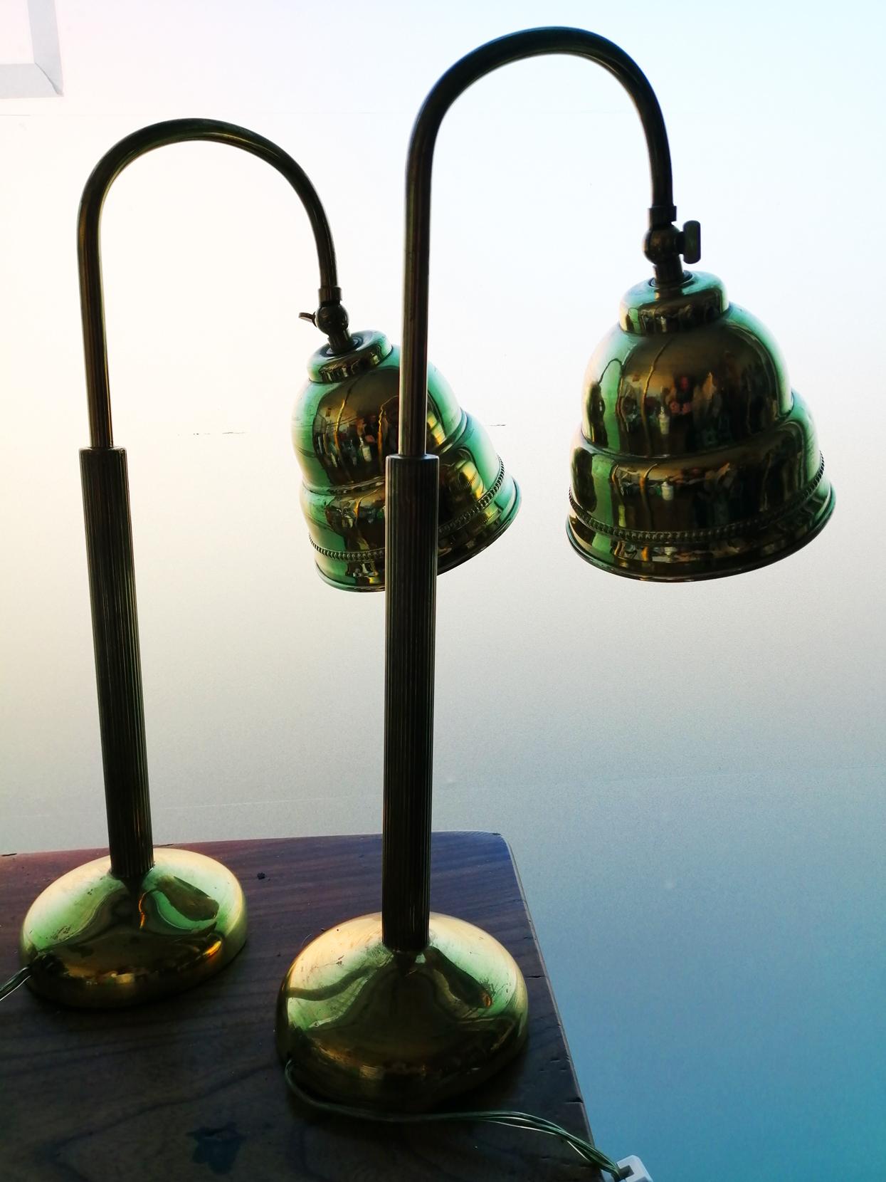 Spanish Pair of Brass Desk Lamps, Early 20th Century, Art Deco