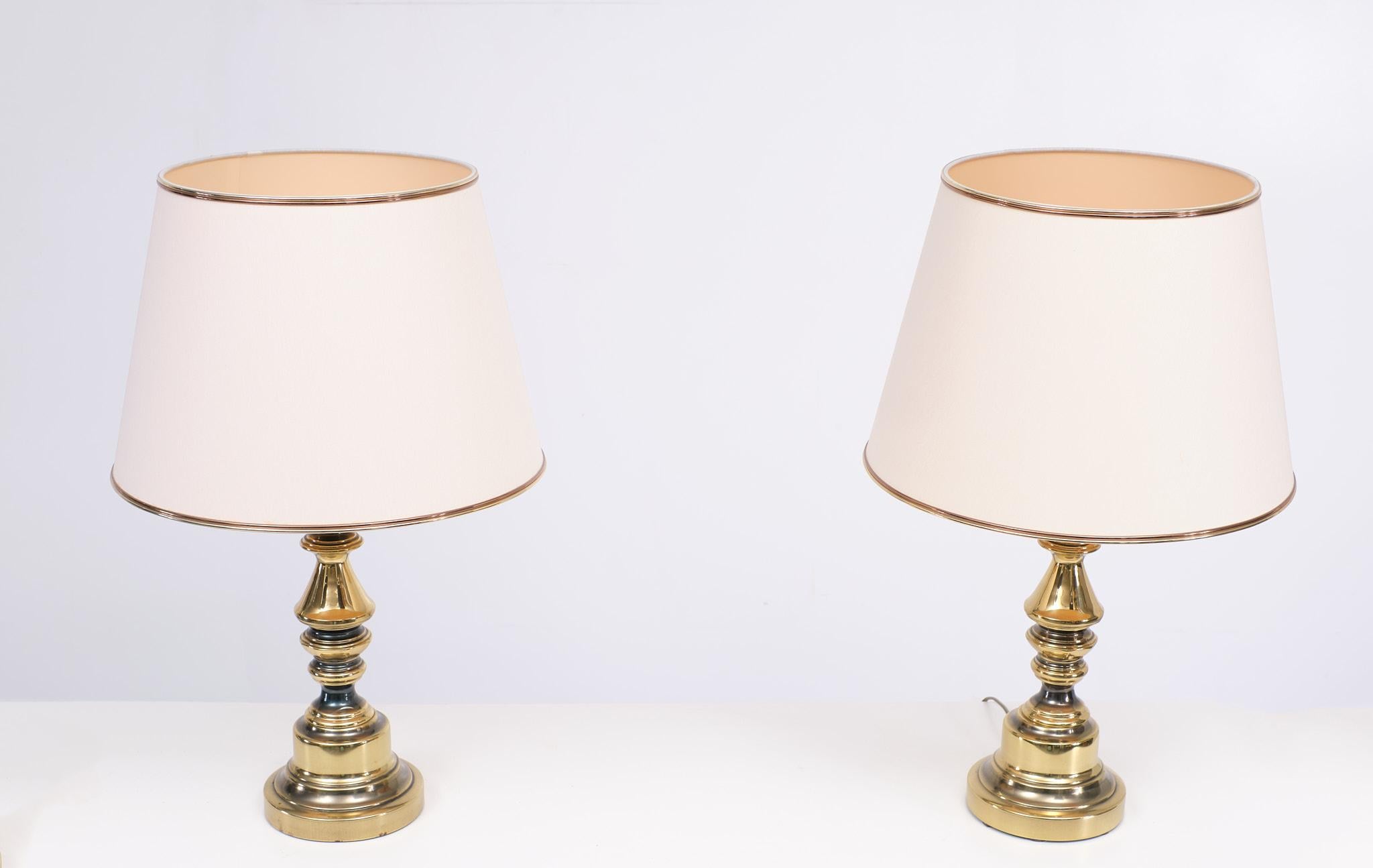 Late 20th Century Brass Table Lamps Hollywood Regency, 1970s, Usa For Sale