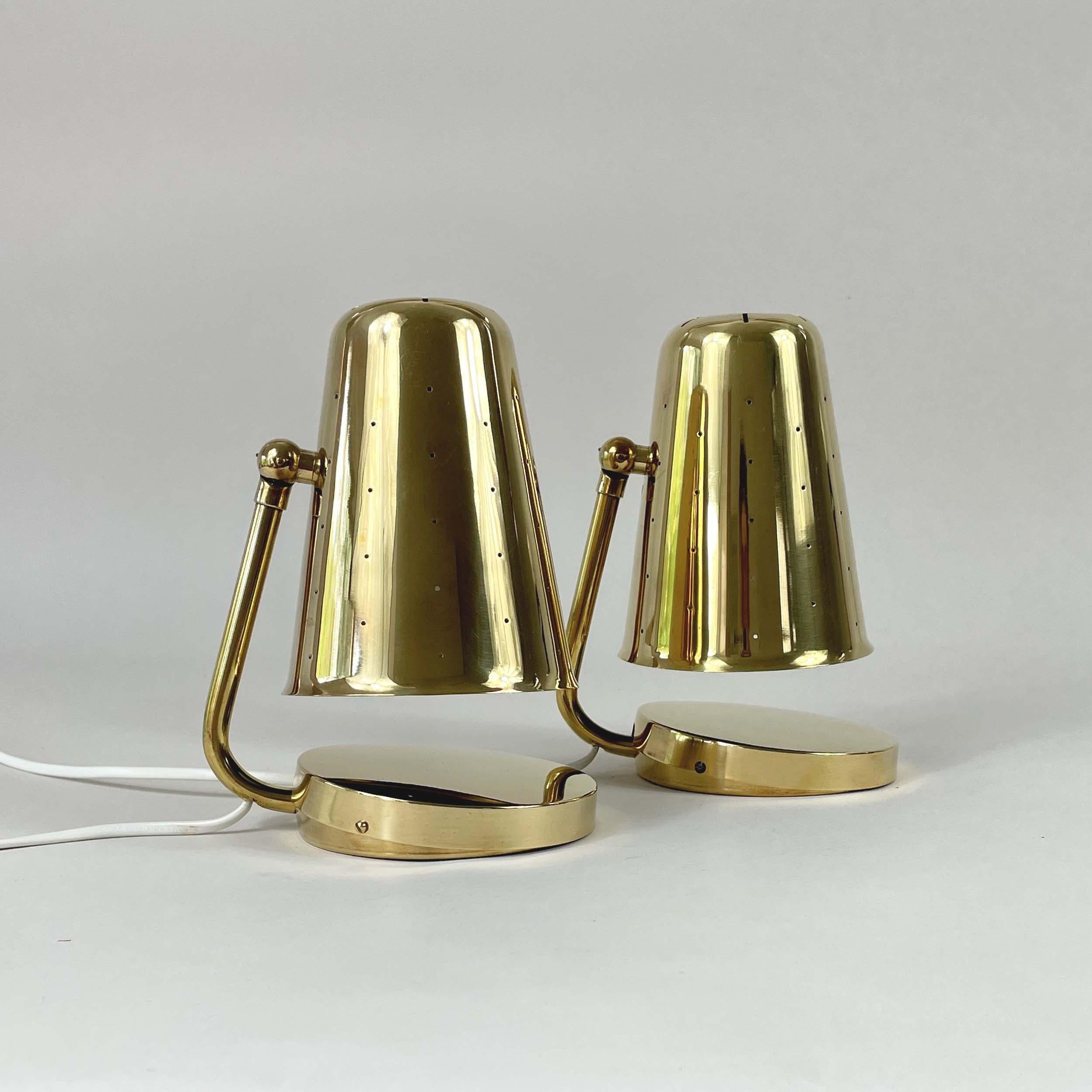 Lampes de table en laiton Karl Borén, Boréns Borås Belysning Suède années 1950, ensemble de 2 en vente 5