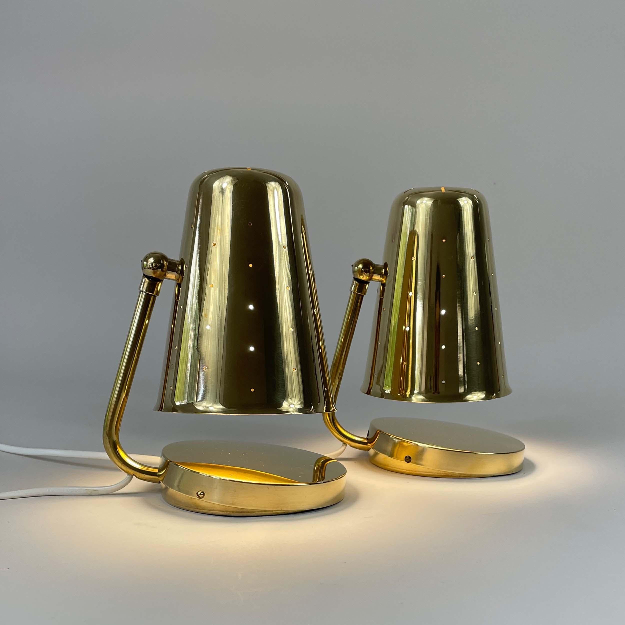 Lampes de table en laiton Karl Borén, Boréns Borås Belysning Suède années 1950, ensemble de 2 en vente 6