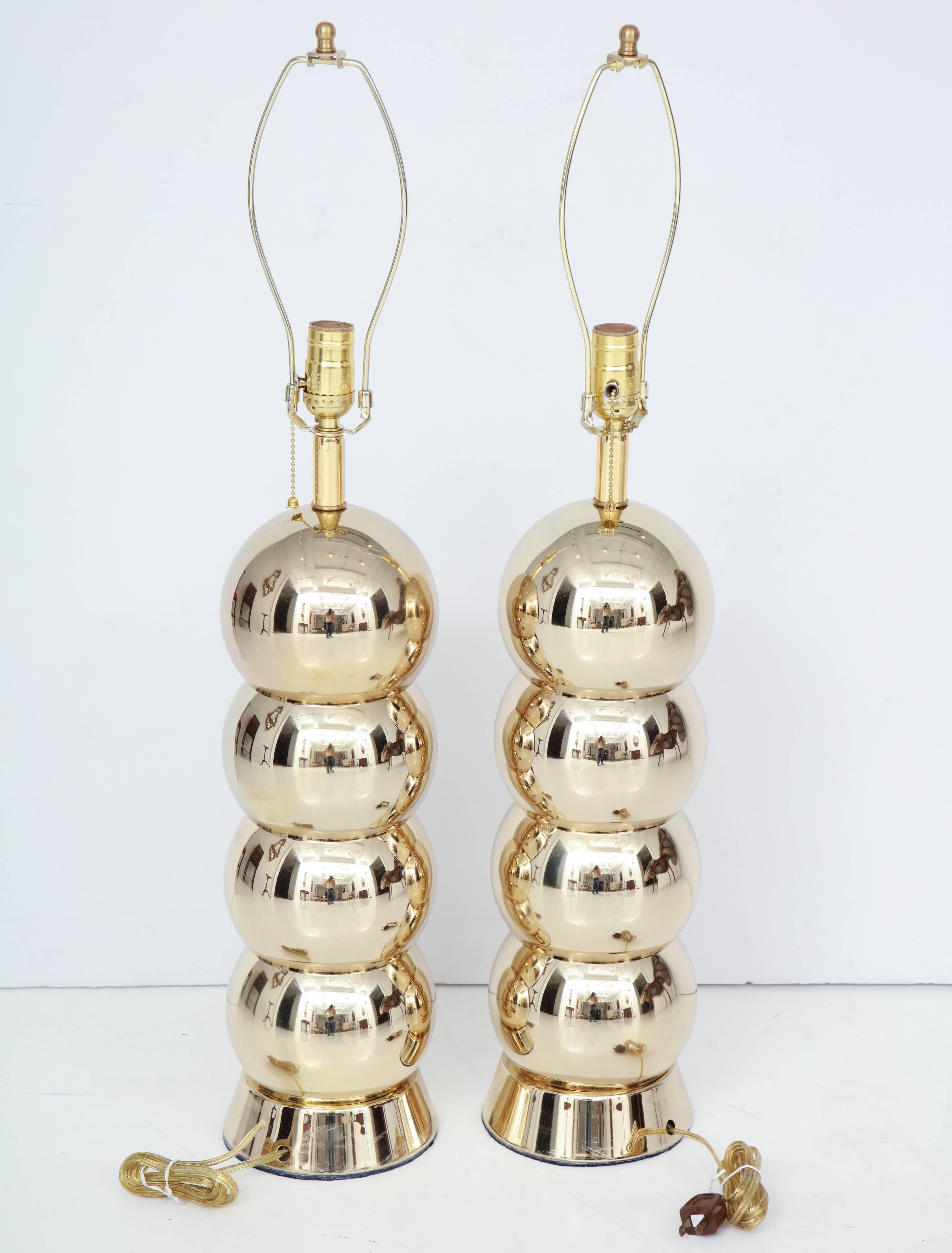 Lamps, Pair of Brass Table Lamps, C 1950, Original Mid-Century Brass Table Lamps In Good Condition In New York, NY