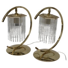 Brass Table Lamps with Cascading Glass Rods by Gaetano Sciolari