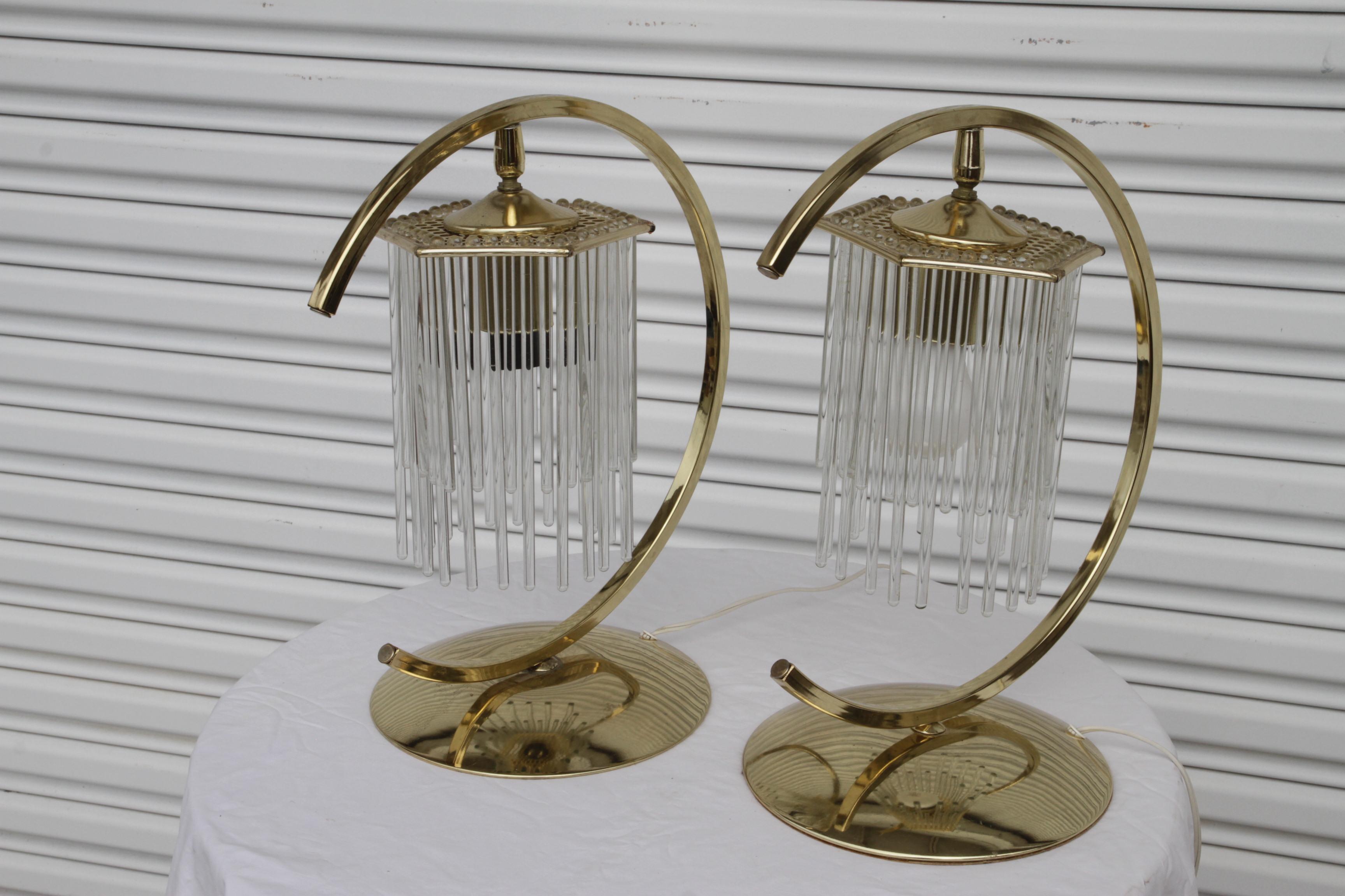 Verre Lampes de table en laiton avec tiges de verre Cascade par Gaetano Sciolari en vente