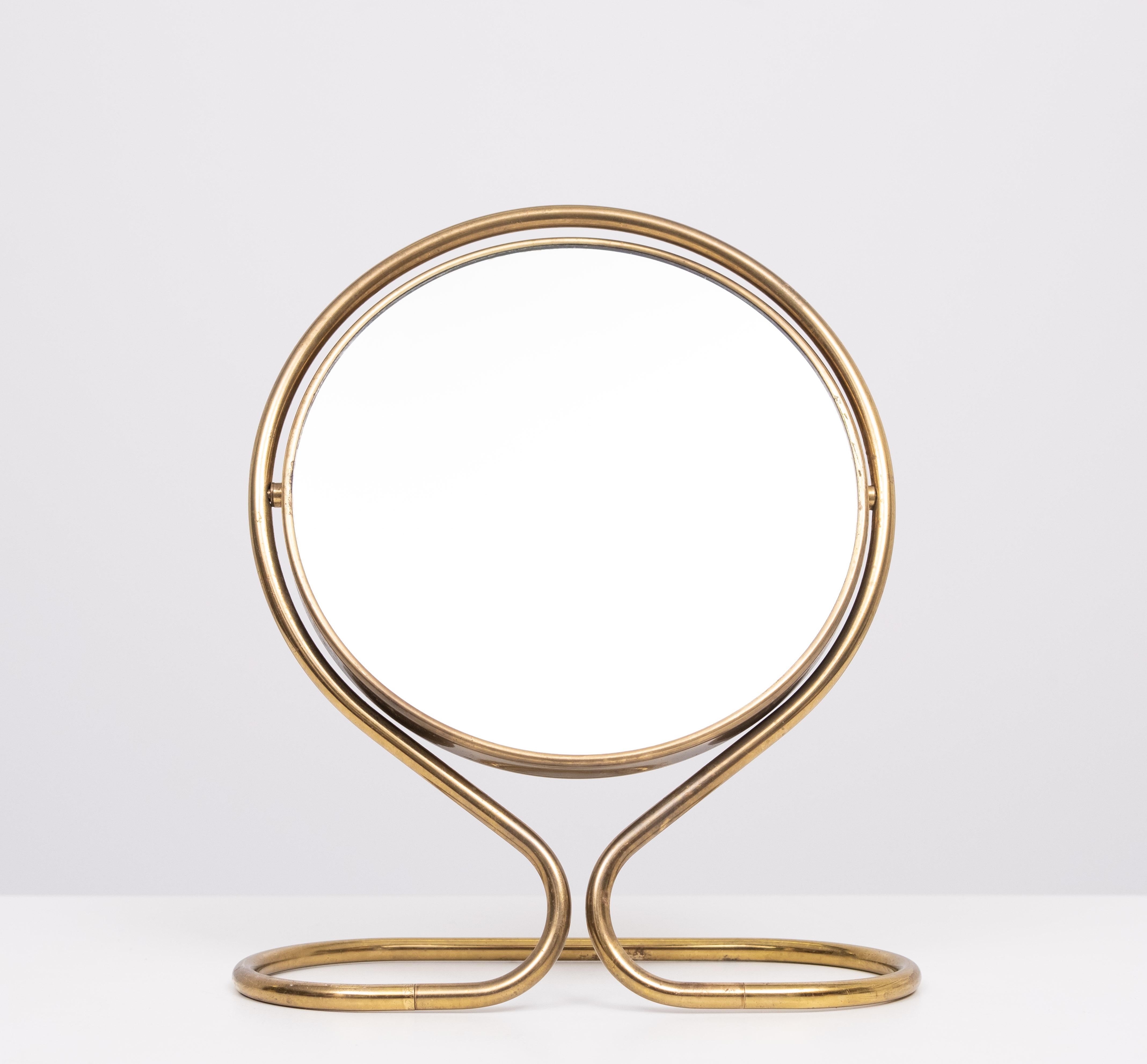French Brass Table magnifying tillable. Mirror 1960s France For Sale