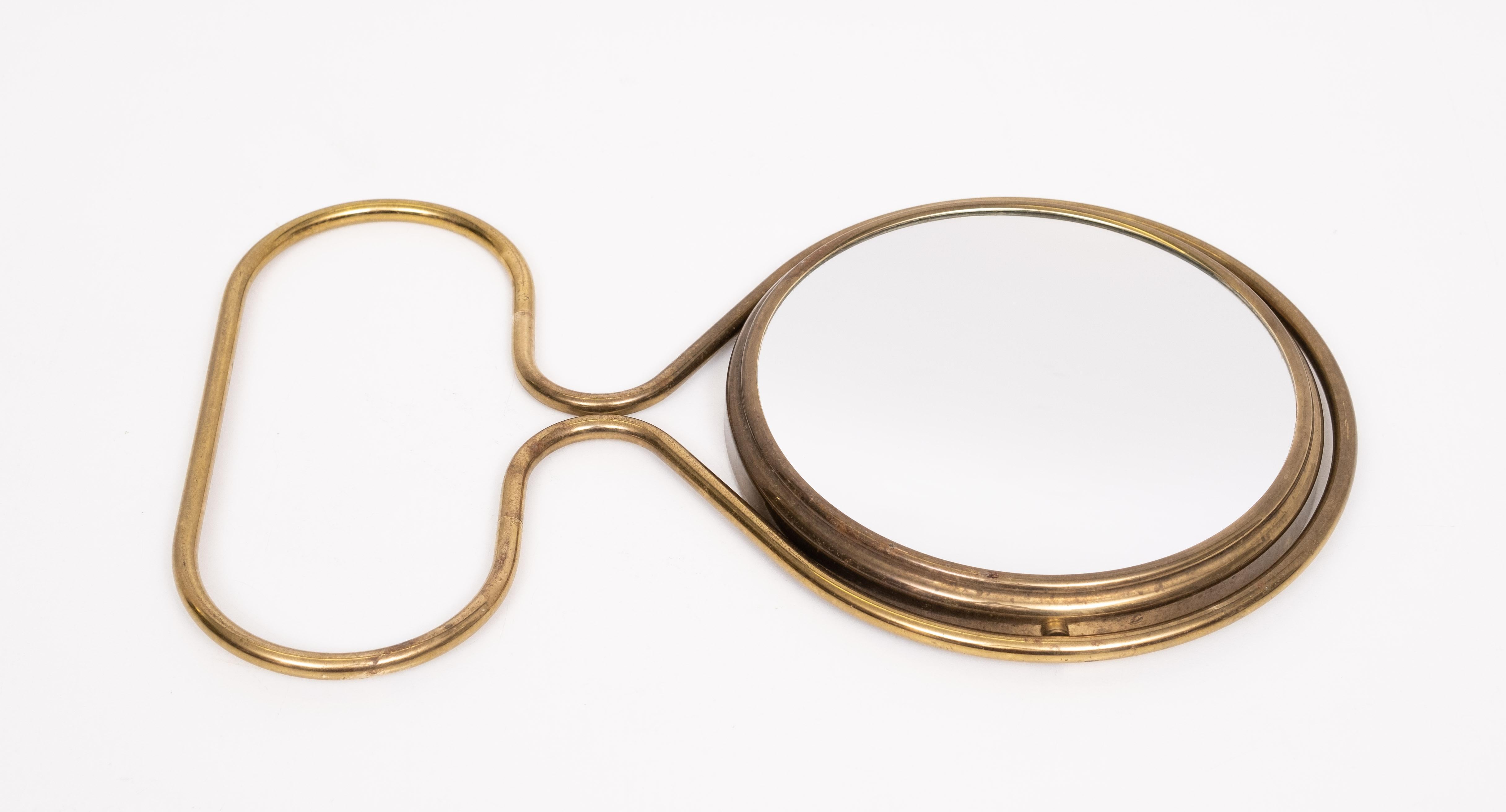 Mid-20th Century Brass Table magnifying tillable. Mirror 1960s France For Sale