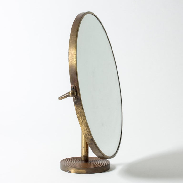Scandinavian Modern Brass Table Mirror by Josef Frank for Svenskt Tenn, Sweden, 1950s For Sale