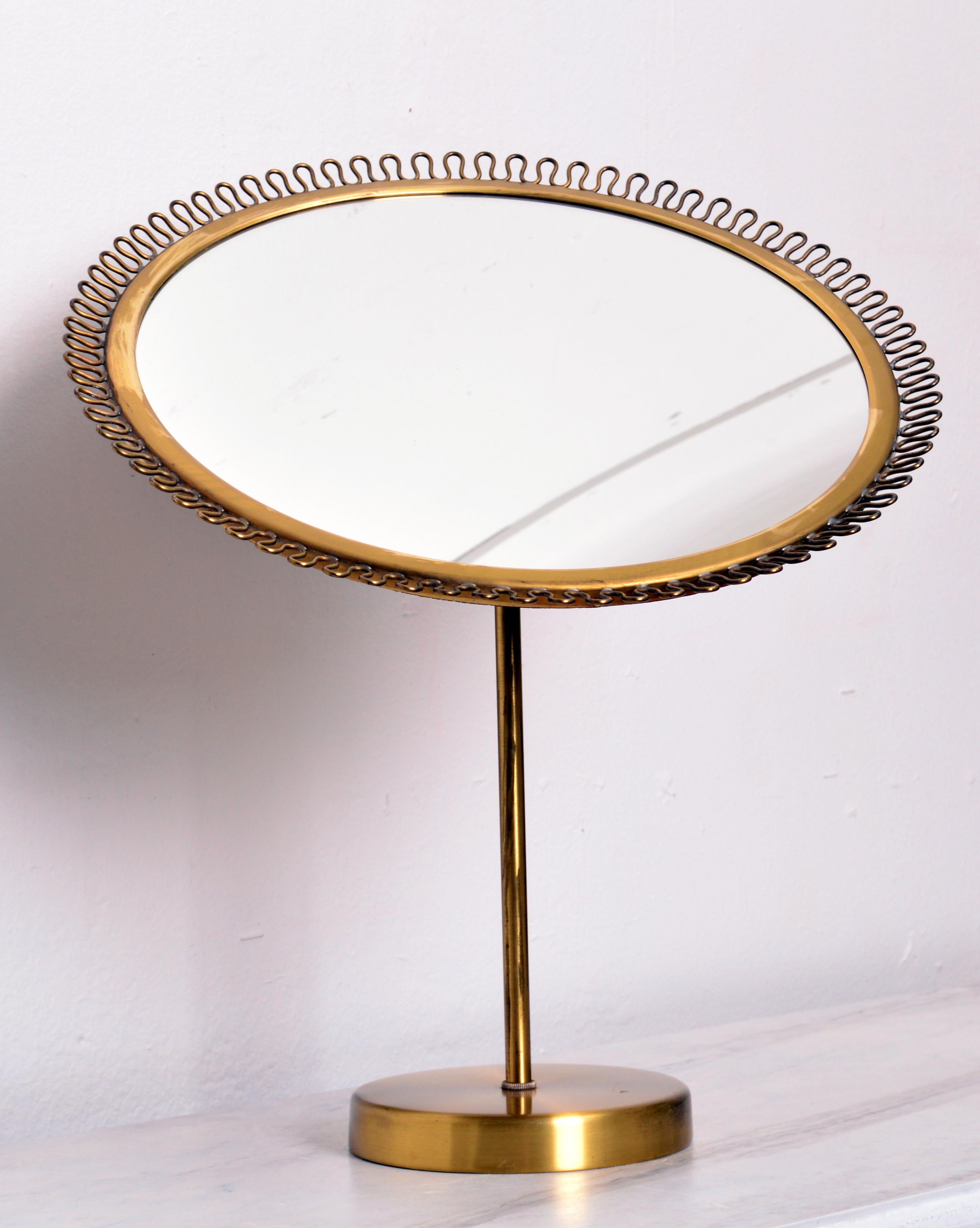 Scandinavian Modern Brass Table Mirror Josef Frank Firma Svenskt Tenn. 1950s