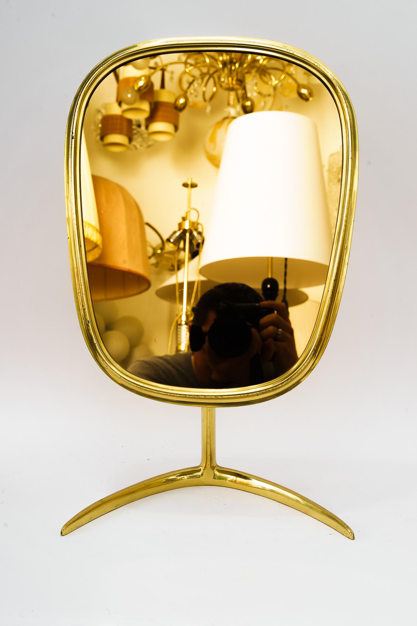 Mid-Century Modern Brass Table Mirror Vereinigte Werkstätten Munich, Germany 1950s For Sale