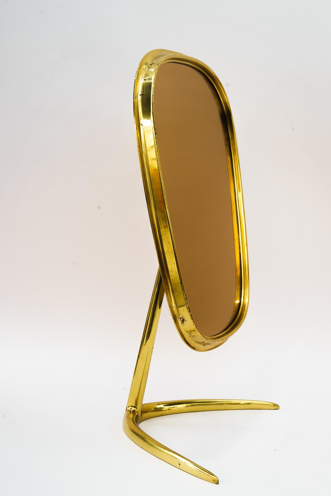 Brass Table Mirror Vereinigte Werkstätten Munich, Germany 1950s In Good Condition For Sale In Wien, AT