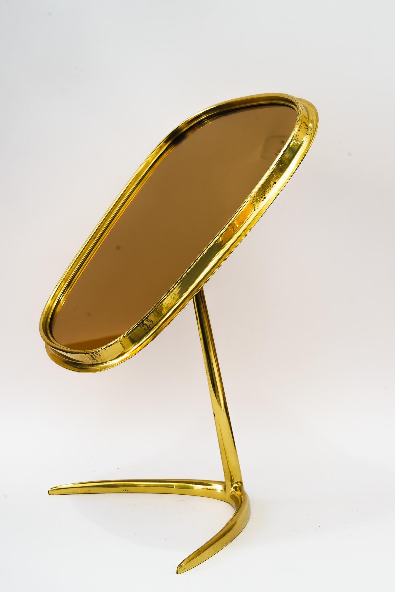 Mid-20th Century Brass Table Mirror Vereinigte Werkstätten Munich, Germany 1950s For Sale