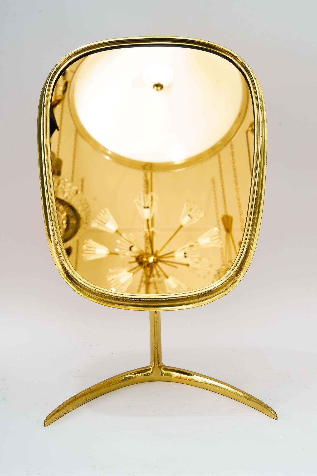 Brass Table Mirror Vereinigte Werkstätten Munich, Germany 1950s For Sale 2