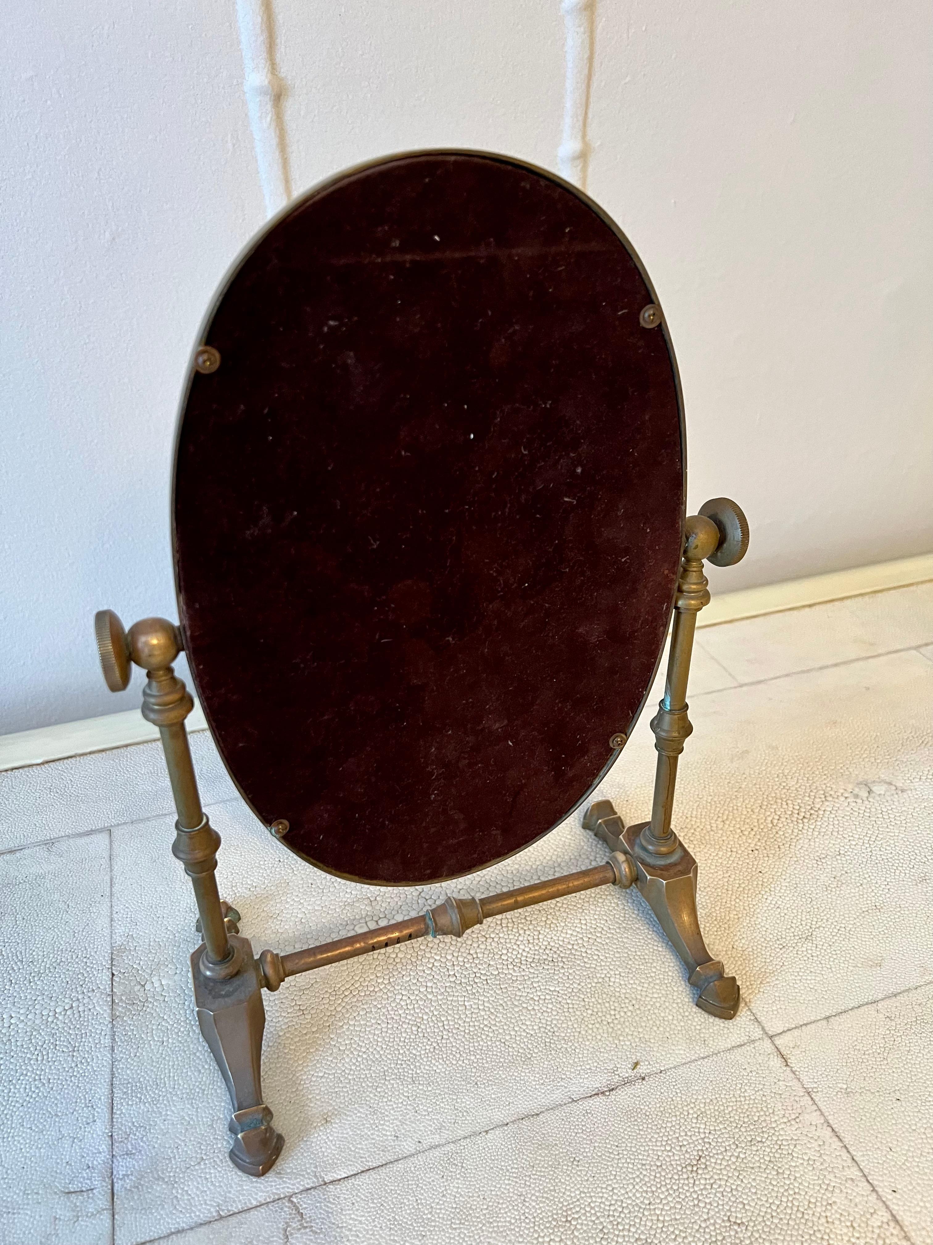 20th Century Brass Table or Vanity Shaving Mirror