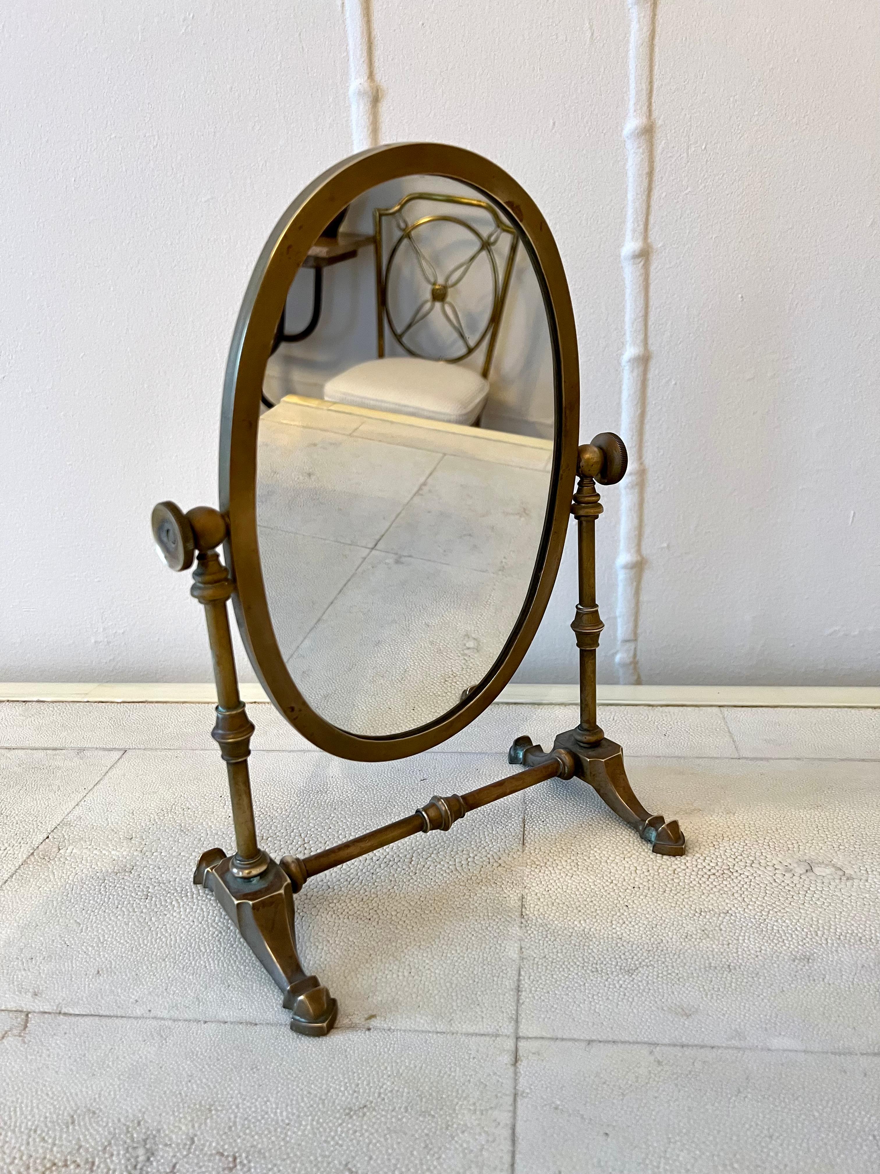 Patinated Brass Table or Vanity Shaving Mirror