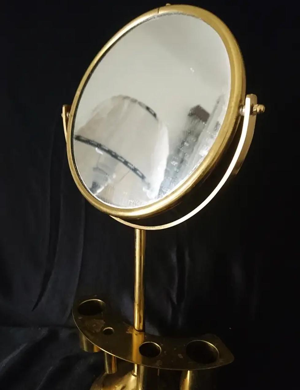   Art Deco Mirror Vanity Brass  With Pencil Holder, Midcentury In Excellent Condition For Sale In Mombuey, Zamora
