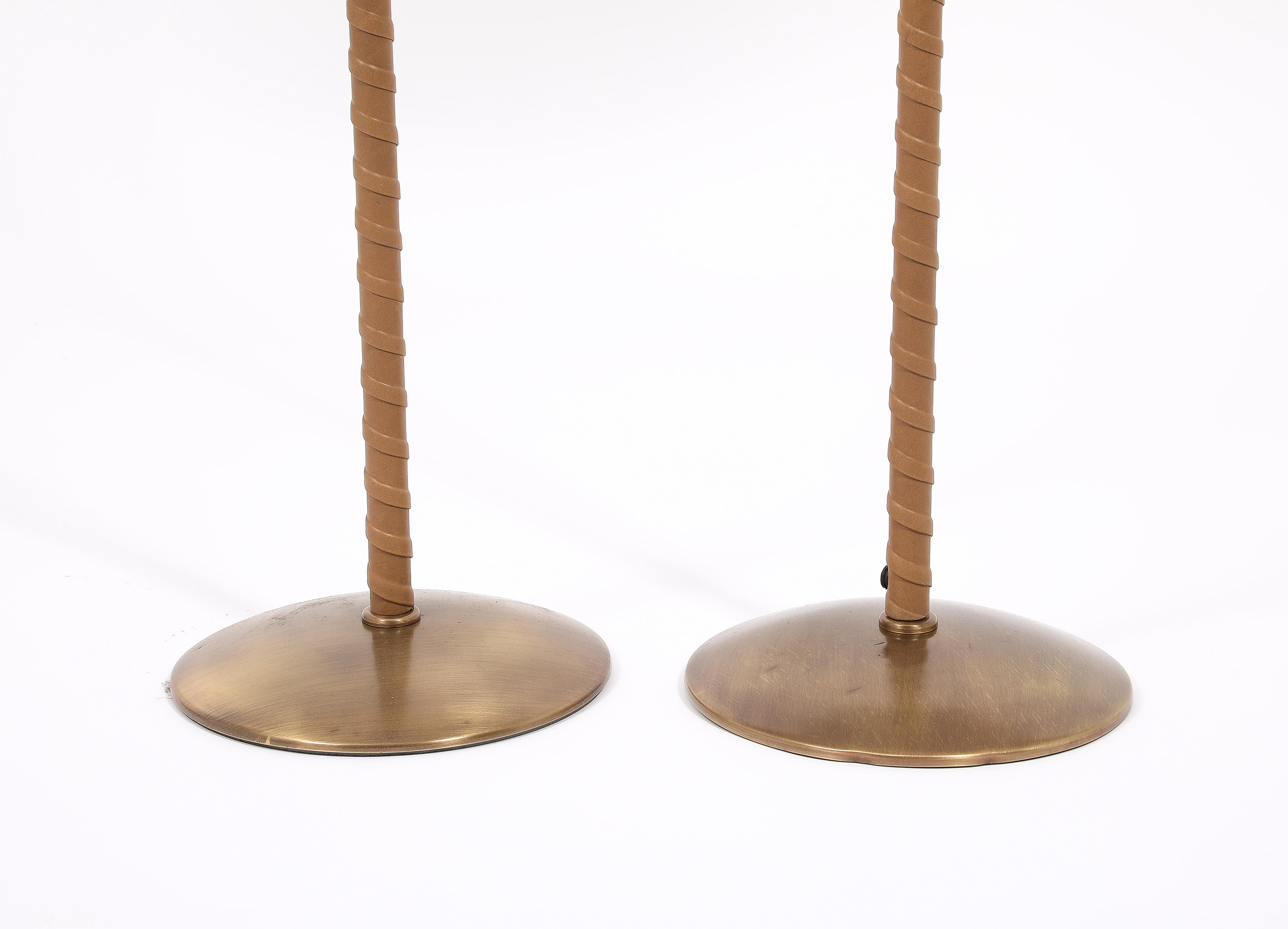 Brass & Tan Leather Metalarte Floor Lamps, Spain 1960's For Sale 2