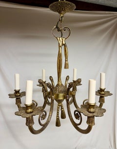Brass Tassel Chandelier, Six Arms, Hollywood Regency Design