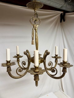 Brass Tassel Chandelier, Six Arms, Hollywood Regency Design