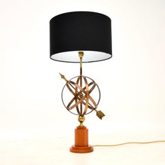 Brass & Teak Armillary Sphere Vintage Table Lamp