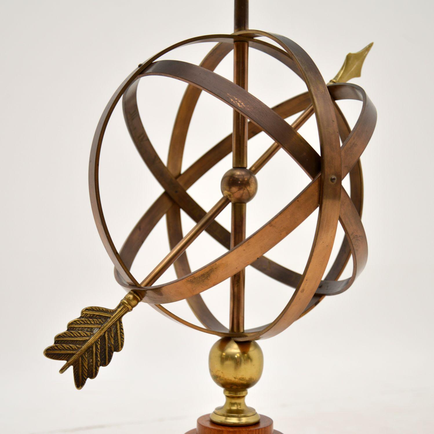 Brass & Teak Armillary Sphere Vintage Table Lamp For Sale 1