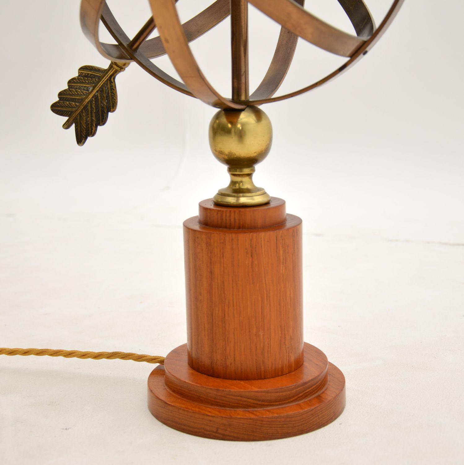 Brass & Teak Armillary Sphere Vintage Table Lamp For Sale 2
