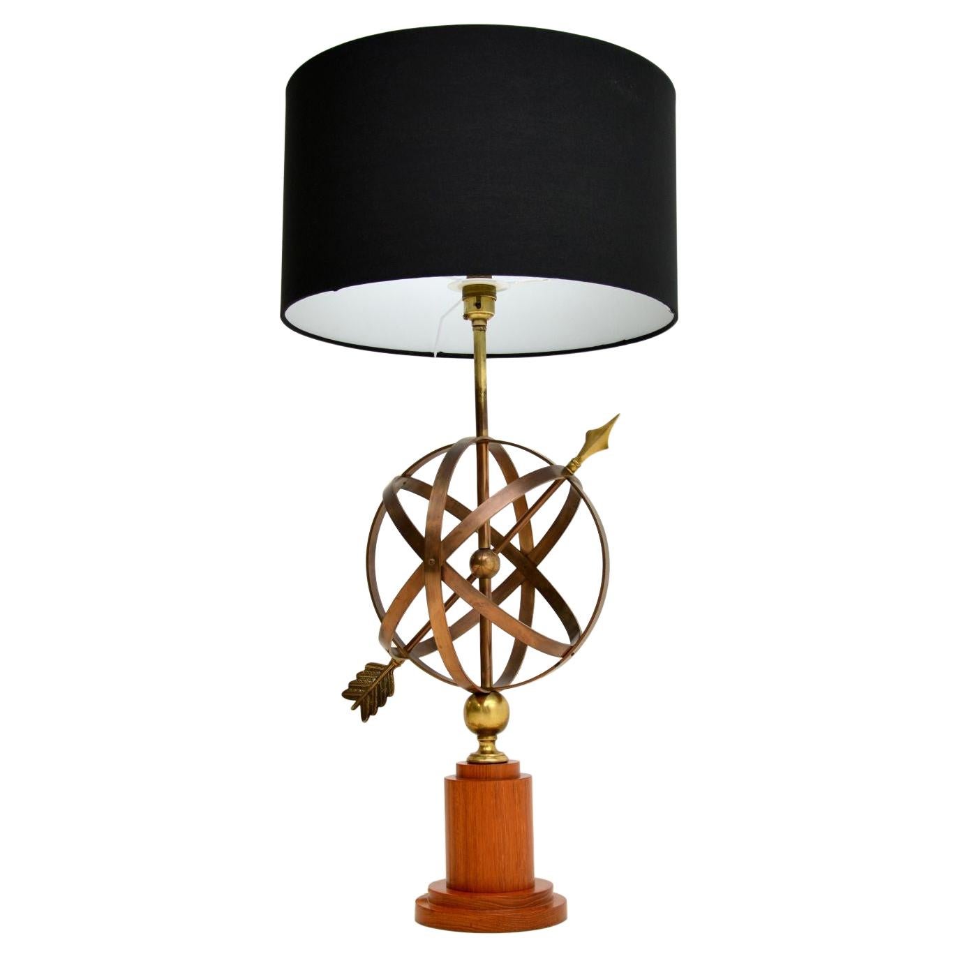 Brass & Teak Armillary Sphere Vintage Table Lamp