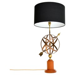 Brass 
Teak Armillary Sphere Vintage Table Lamp