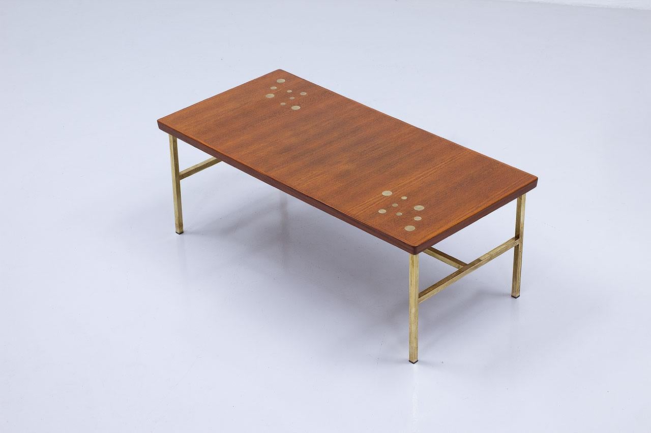 Scandinavian Modern Brass & Teak Coffee Table, Sweden, 1960s For Sale