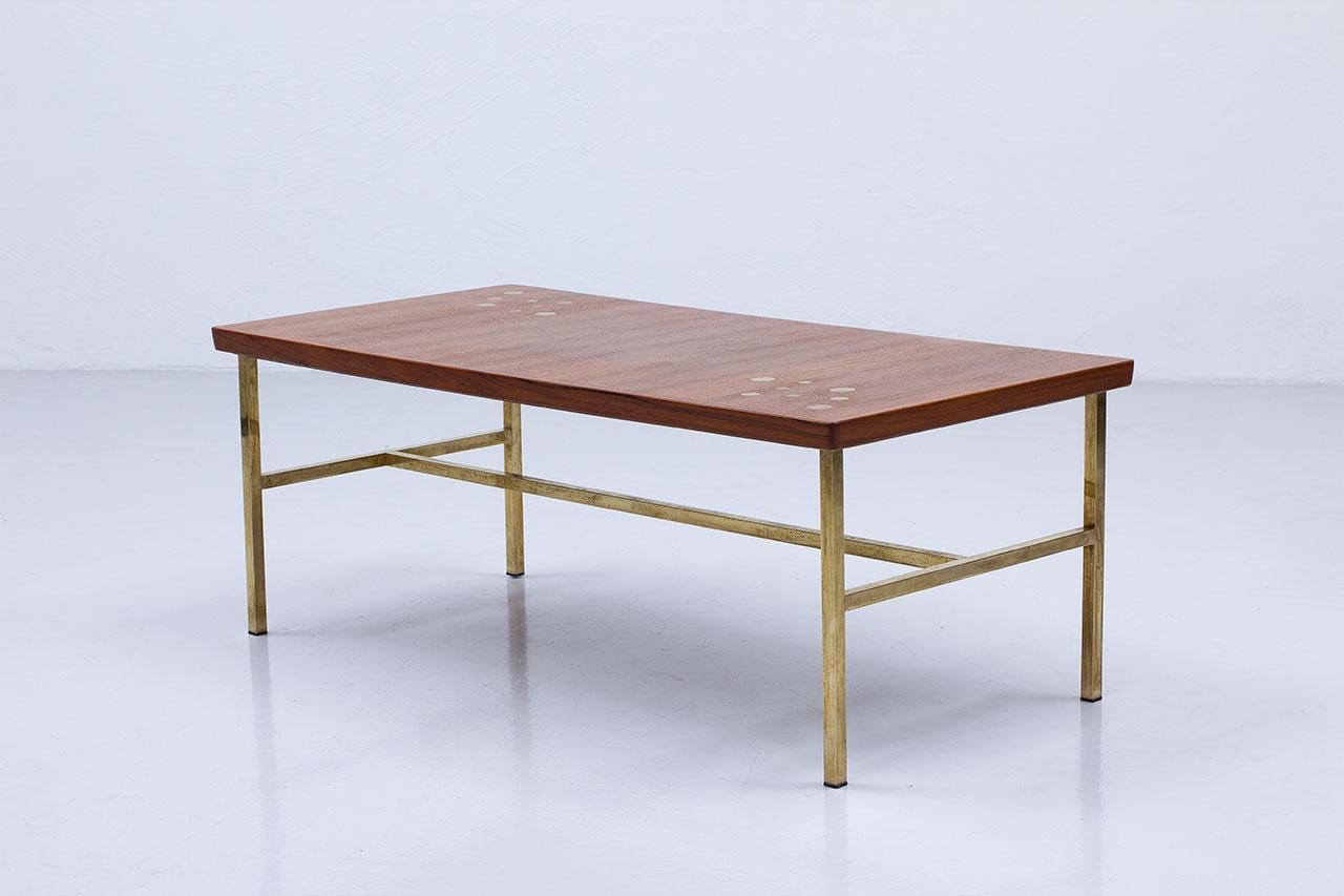 Brass & Teak Coffee Table, Sweden, 1960s In Good Condition For Sale In Stockholm, SE