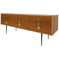 Brass and Teak Credenza