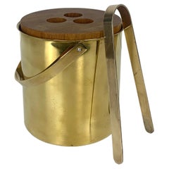 Vintage Brass / Teak Ice Bucket & Ice Tong by Arne Jacobsen for Stelton, Brassware 1960s