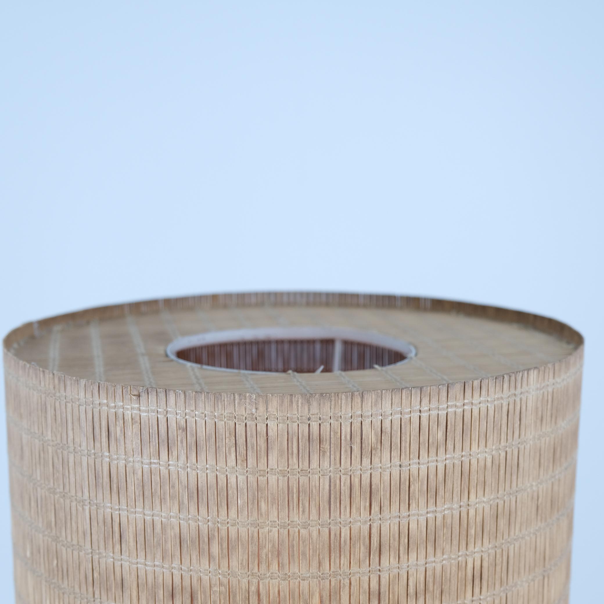 Mid-20th Century Brass, Teak & Rattan Floor Lamp Attributed to Maria Lindeman, Idman 1950s For Sale