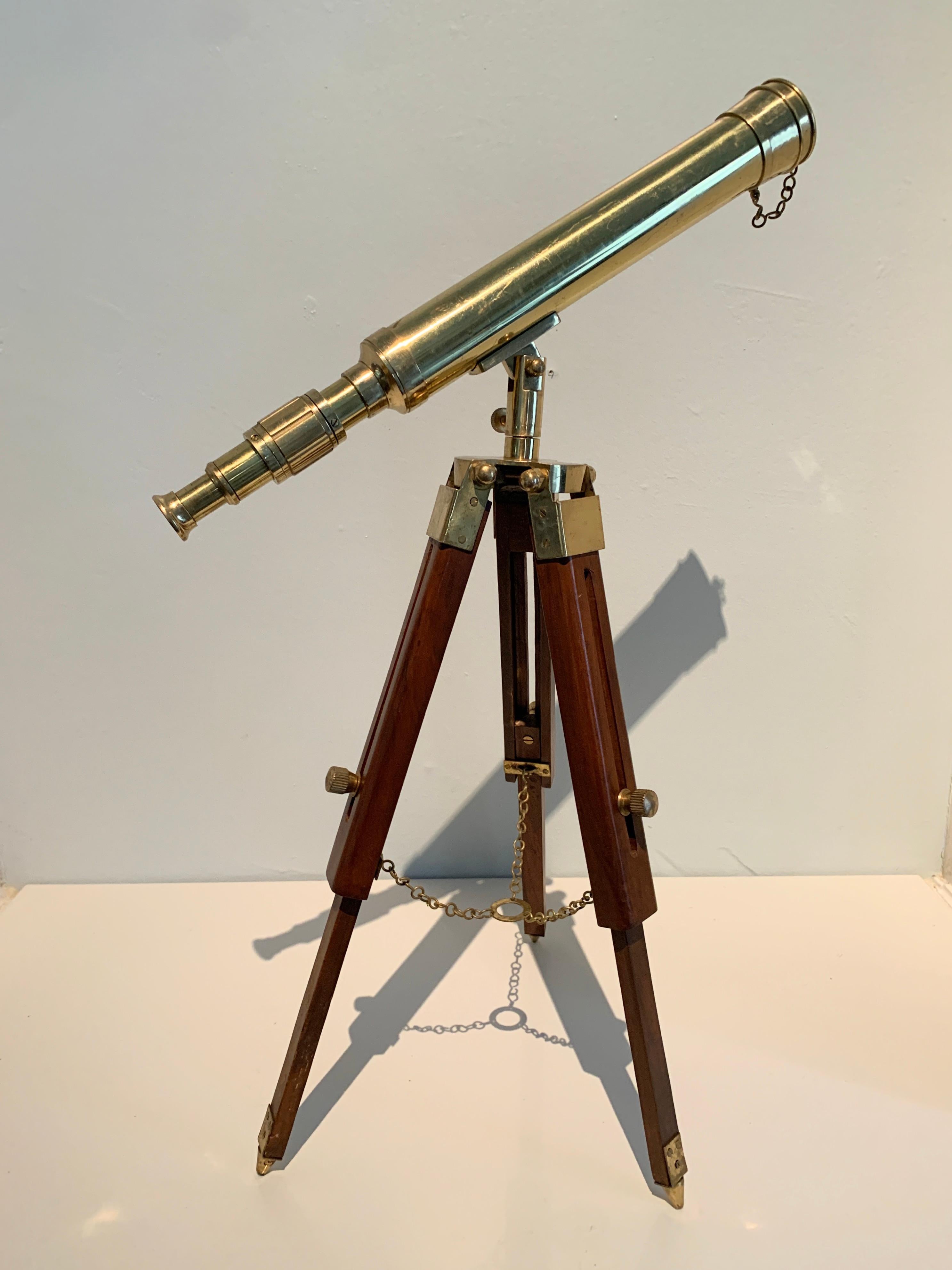Brass Telescope on Wooden and Brass Adjustable Tripod 4