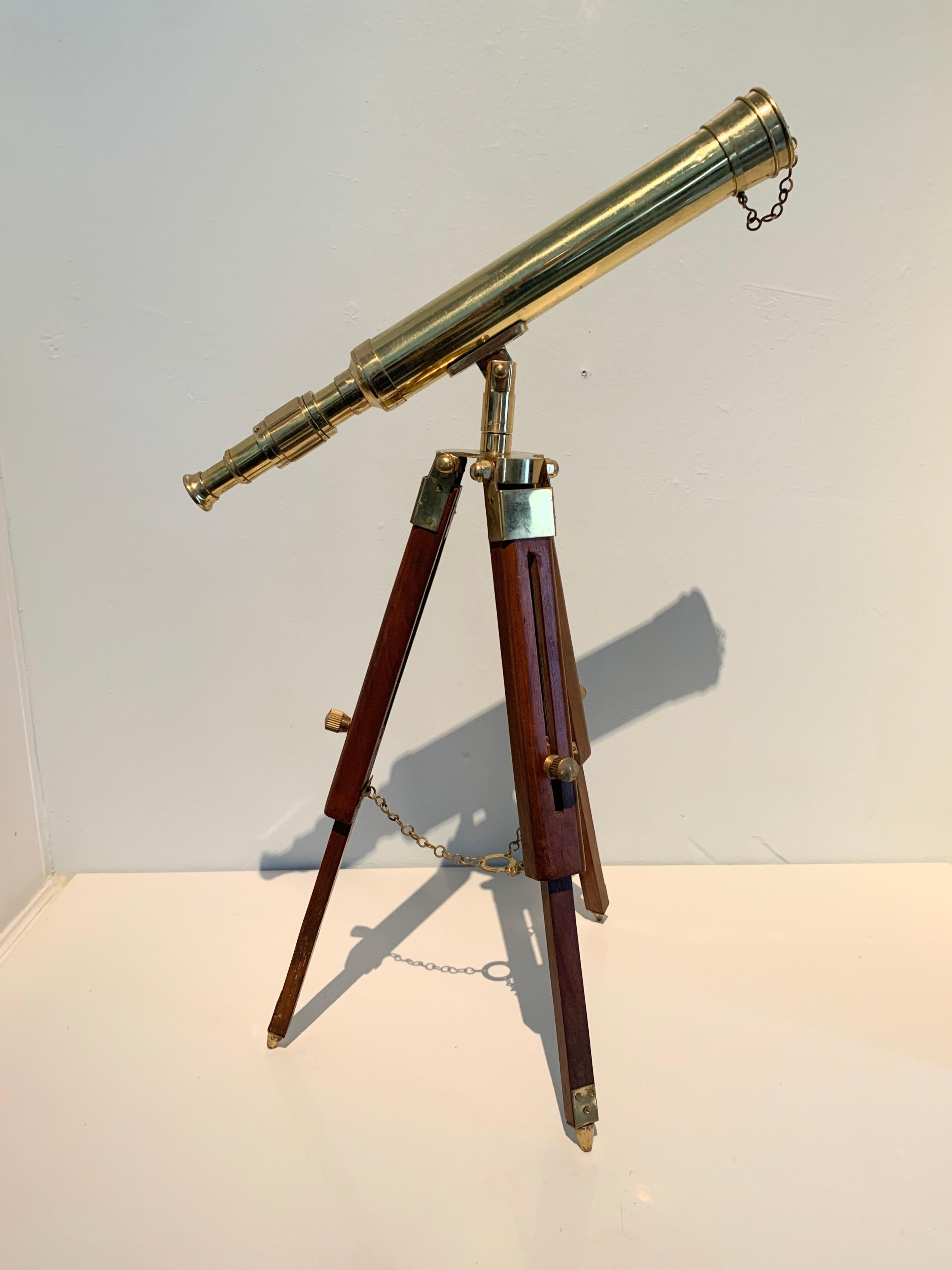 Brass Telescope on Wooden and Brass Adjustable Tripod 5