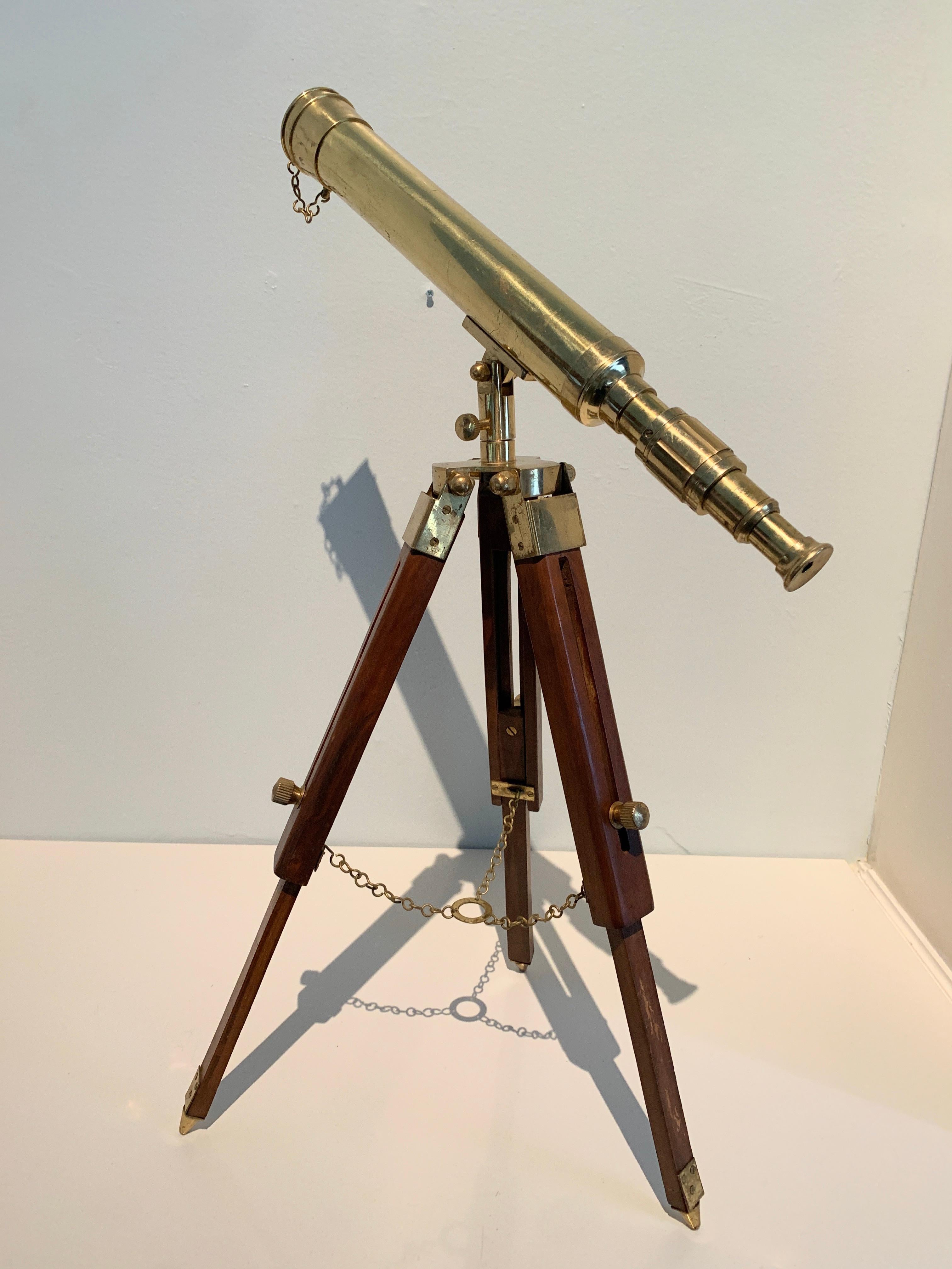 Brass Telescope on Wooden and Brass Adjustable Tripod 2