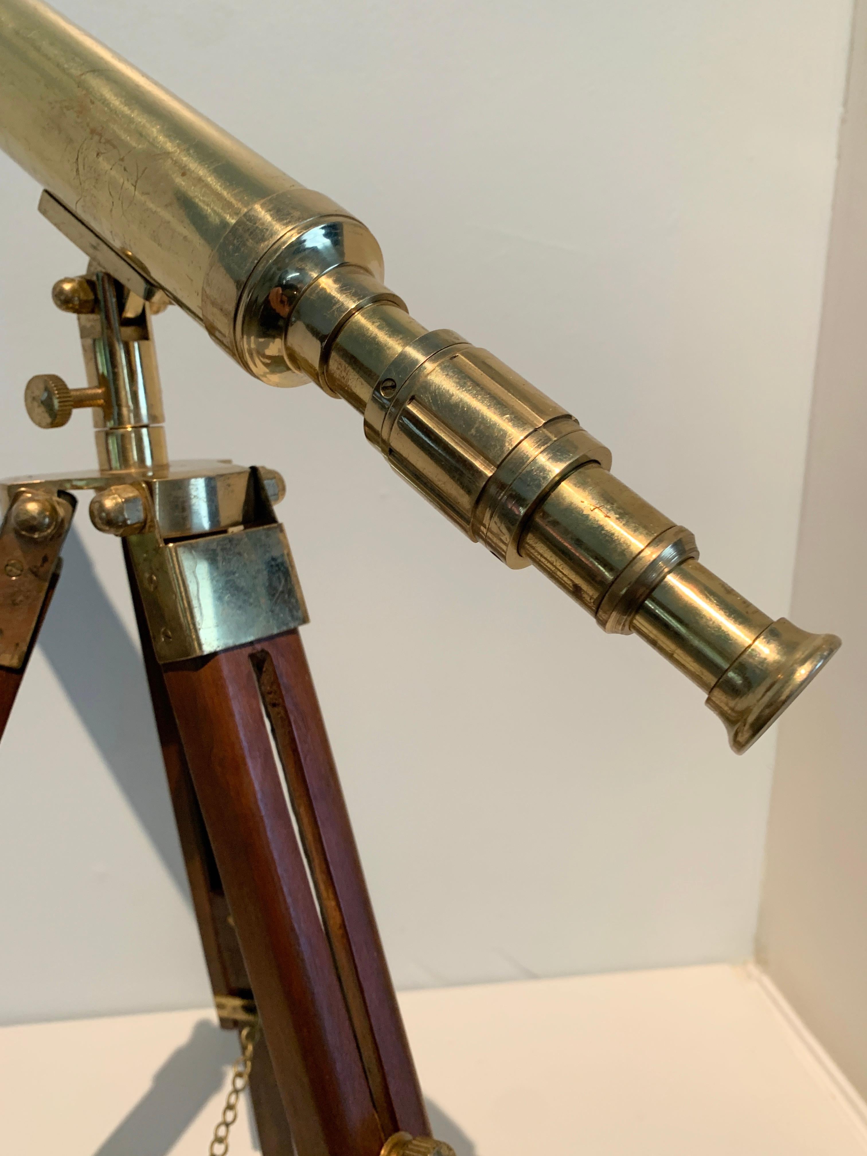 Brass Telescope on Wooden and Brass Adjustable Tripod 3