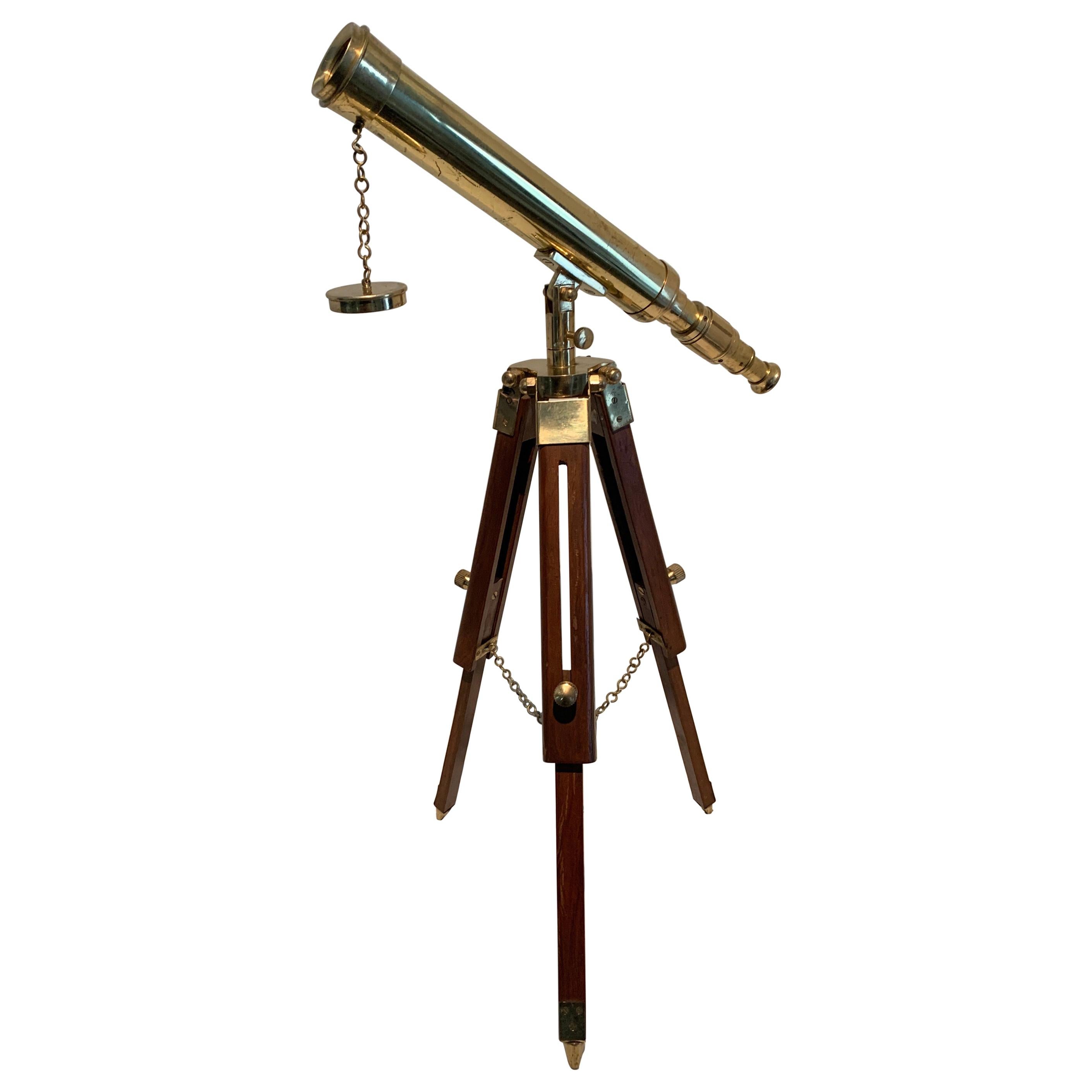 Brass Telescope on Wooden and Brass Adjustable Tripod