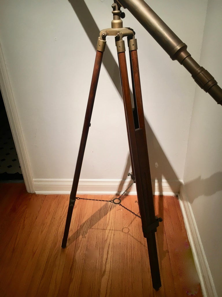 Brass Telescope with Adjustable Wooden TriPod Base at 1stDibs wooden