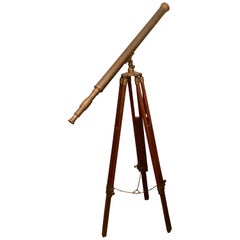 Used Brass Telescope with Adjustable Wooden Tri-Pod Base